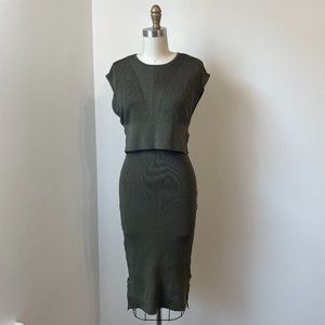 Vintage Knit Bodycon Dress with Overlay and Side Slits